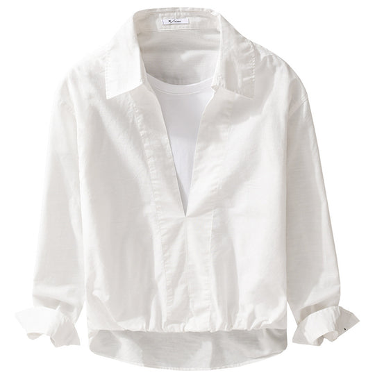 Herren Leichtes Leinen-Overshirt mit V-Ausschnitt, Hemdkragen und elastischem Saum Nord Taschen