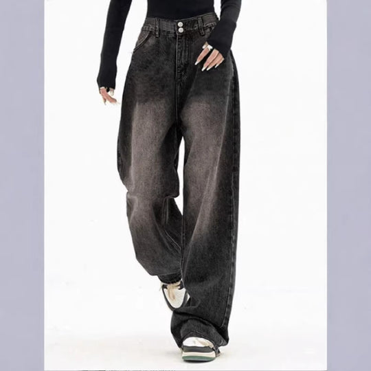 Damen Extraweite High‑Waist Denim‑Baggy‑Jeans mit verlängertem Saum Nord Taschen