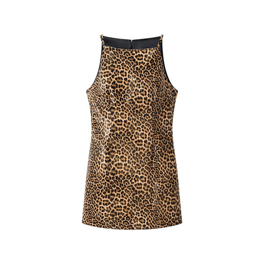 Damen Leopard-Minikleid mit schmalen Trägern und hochgeschlossenem Ausschnitt Nord Taschen