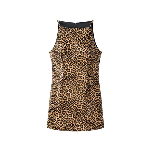 Damen Leopard-Minikleid mit schmalen Trägern und hochgeschlossenem Ausschnitt Nord Taschen