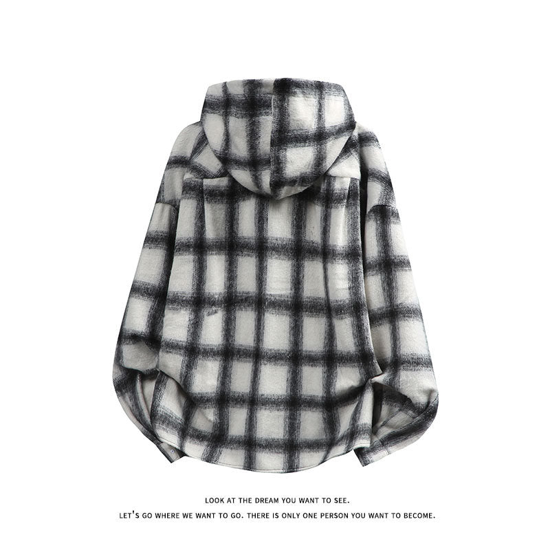 Unisex oversized Kapuzen-Hemdjacke aus Flanell mit Karomuster und Brusttasche Nord Taschen