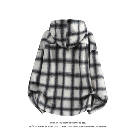 Unisex oversized Kapuzen-Hemdjacke aus Flanell mit Karomuster und Brusttasche Nord Taschen