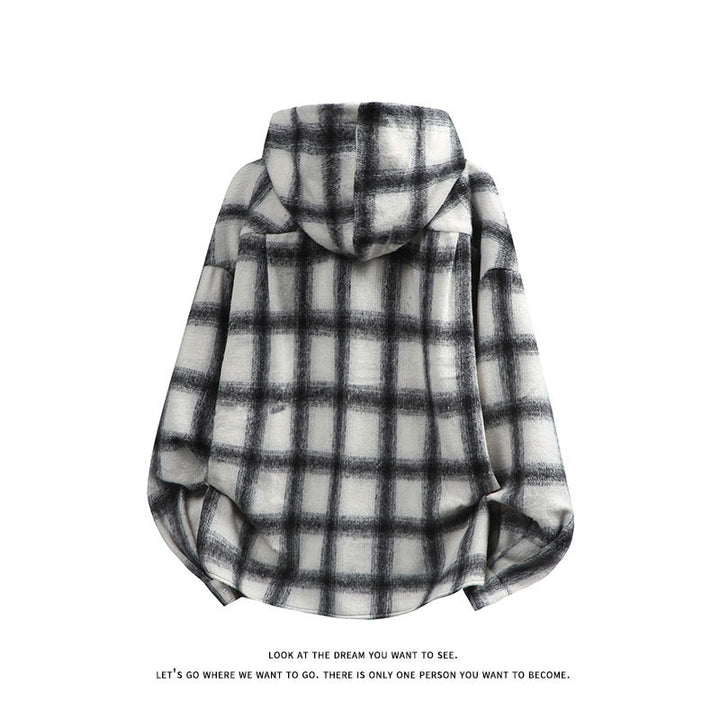 Unisex oversized Kapuzen-Hemdjacke aus Flanell mit Karomuster und Brusttasche Nord Taschen