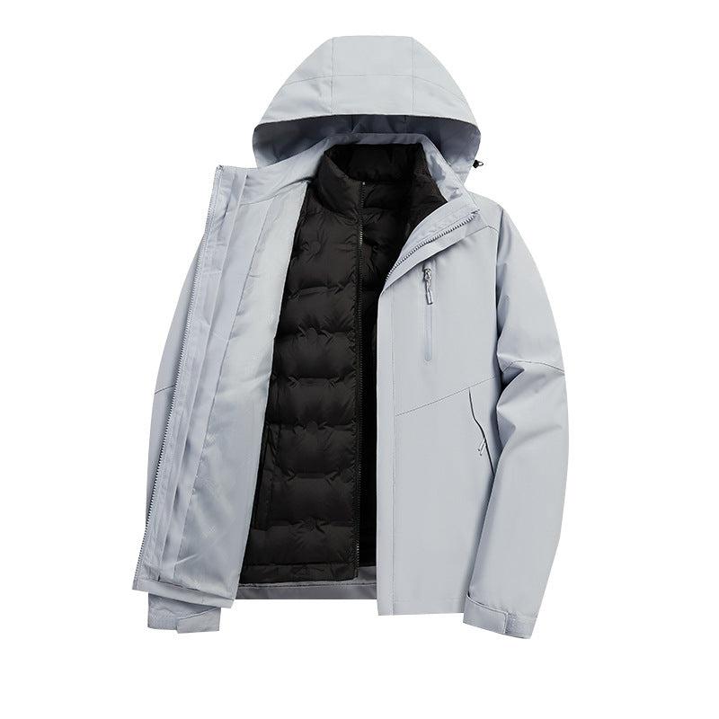 Herren Zwei‑in‑Eins Wetterschutzjacke mit abnehmbarem Steppinnenfutter, Kapuze und wasserdichter Membran Nord Taschen