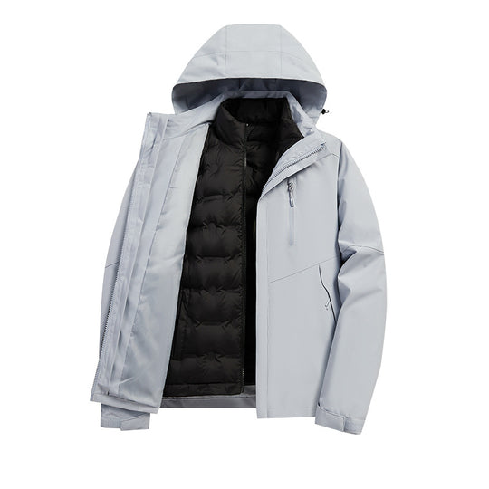 Herren Zwei‑in‑Eins Wetterschutzjacke mit abnehmbarem Steppinnenfutter, Kapuze und wasserdichter Membran Nord Taschen