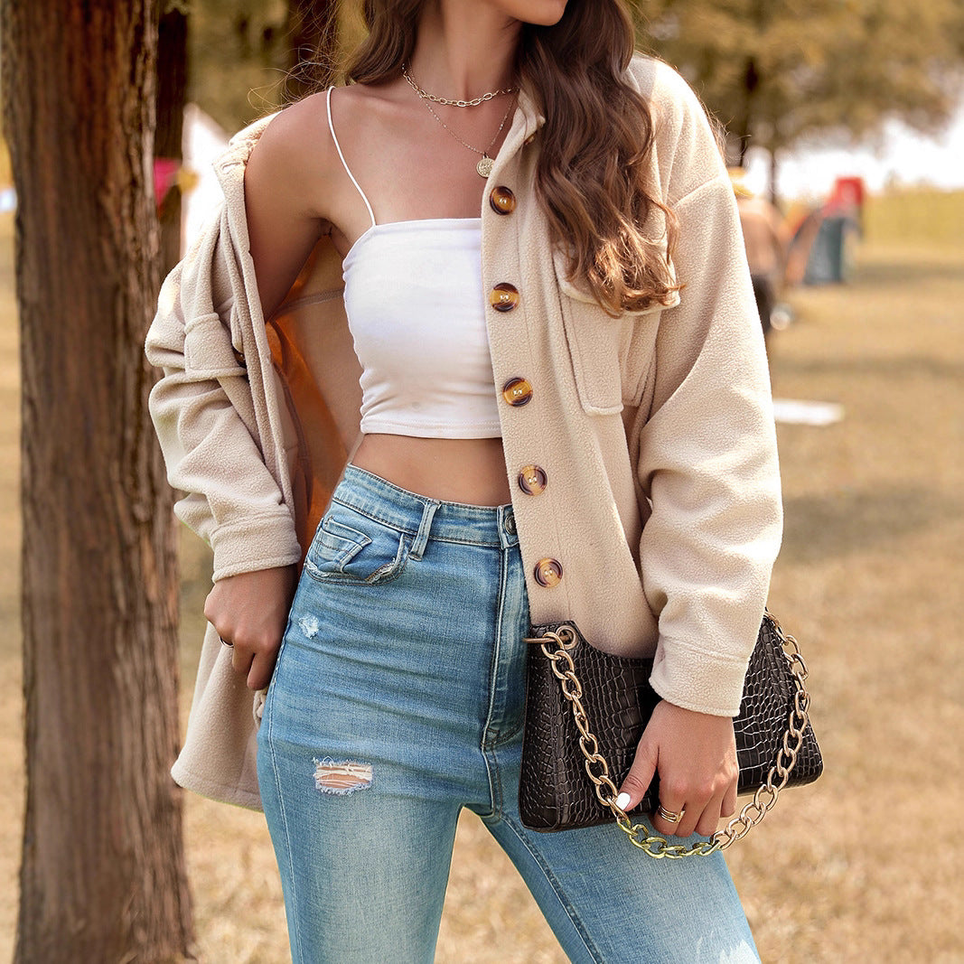 Damen Flauschige Oversized Jacke Nord Taschen