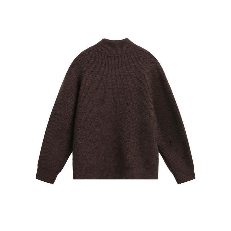 Unisex Grobstrick-Pullover mit halbem Reißverschluss und Stehkragen Nord Taschen