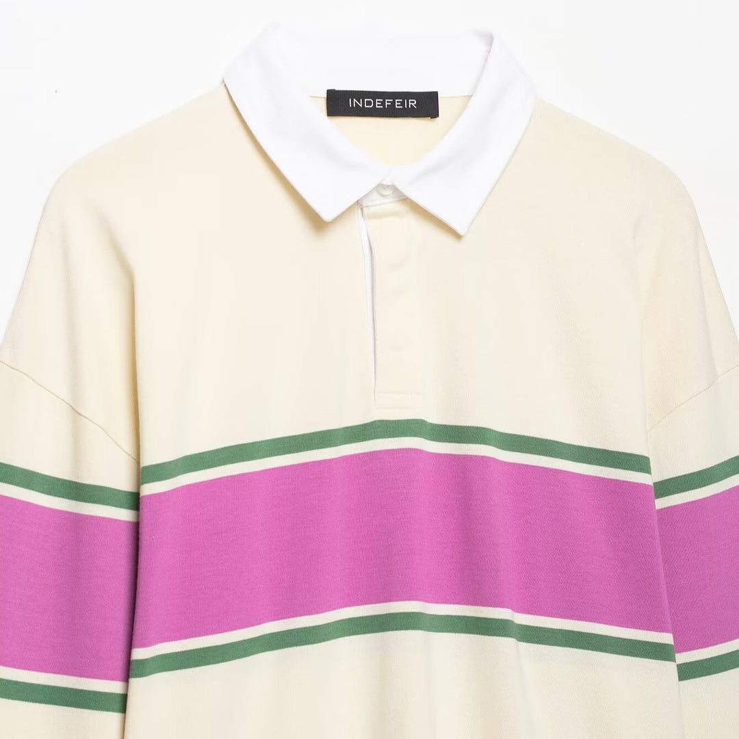 Damen Oversize Rugby-Polo-Shirt mit breitem Blockstreifen und Kentkragen Nord Taschen