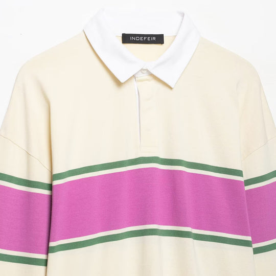 Damen Oversize Rugby-Polo-Shirt mit breitem Blockstreifen und Kentkragen Nord Taschen