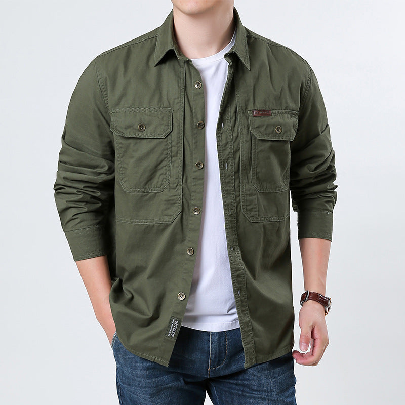 Herren  lässige Utility-Hemdjacke aus Baumwoll-Twill mit zwei aufgesetzten Brusttaschen und knöpfbarer Front Nord Taschen