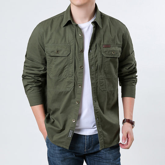 Herren  lässige Utility-Hemdjacke aus Baumwoll-Twill mit zwei aufgesetzten Brusttaschen und knöpfbarer Front Nord Taschen