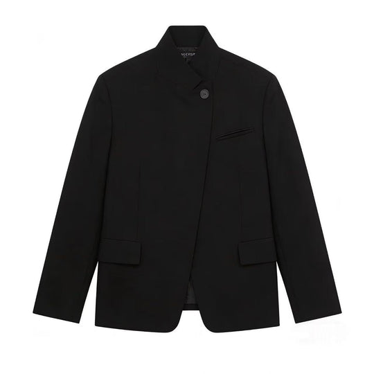 Damen Kurzblazer mit Stehkragen, asymmetrischer Knopfblende und Pattentaschen Nord Taschen