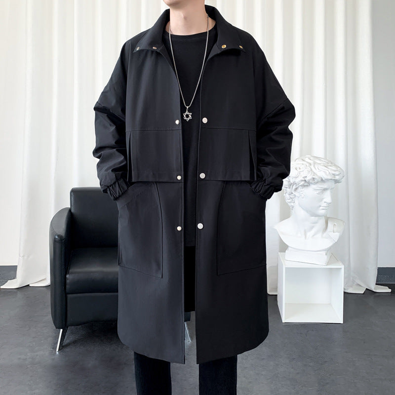 Herren Langer Oversize Utility Mantel mit zweistufiger Front, Druckknopfverschluss und großen Pattentaschen Nord Taschen