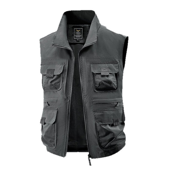 Herren Multitaschen Utility-Weste mit hohem Kragen Zwei-Wege-Reißverschluss & Mesh-Futter Nord Taschen