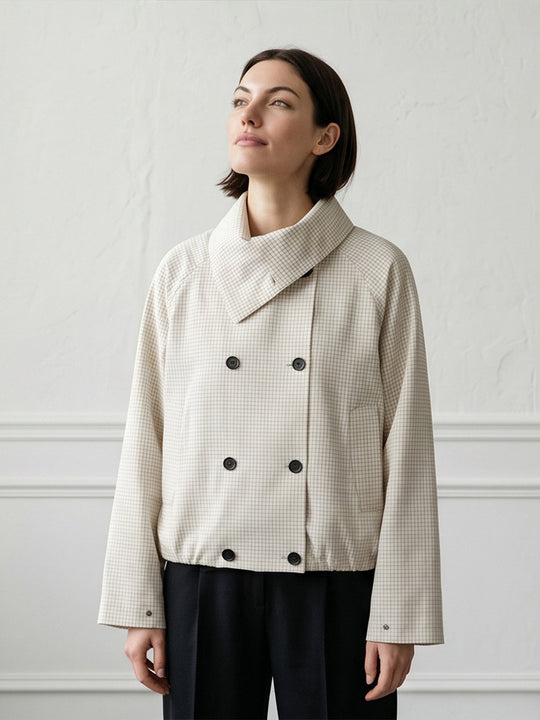 Damen Kurze Doppelreiher-Blousonjacke mit Wickelkragen und Raglanärmeln Nord Taschen