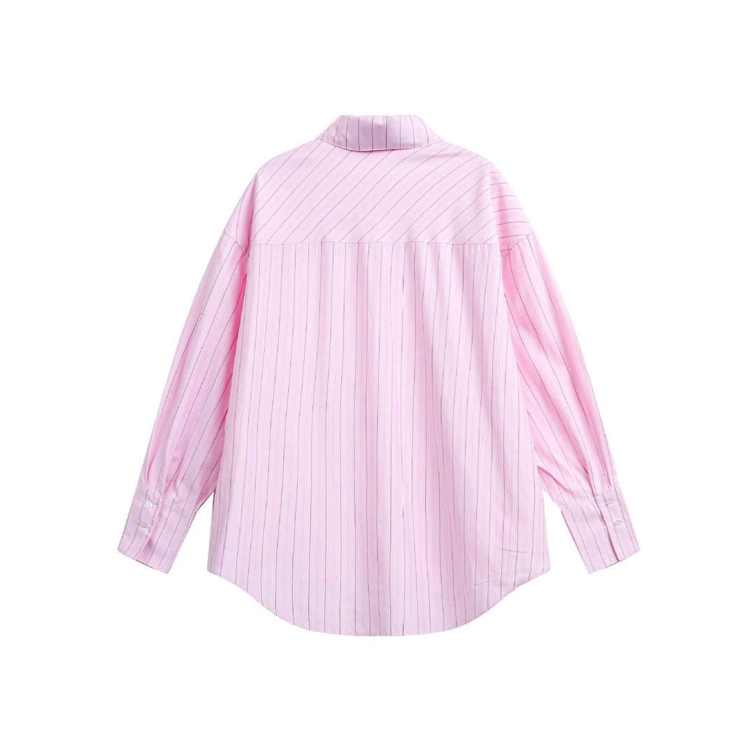 Damen Oversize-Hemdbluse mit feiner Nadelstreifenstruktur und abgerundetem Saum Nord Taschen