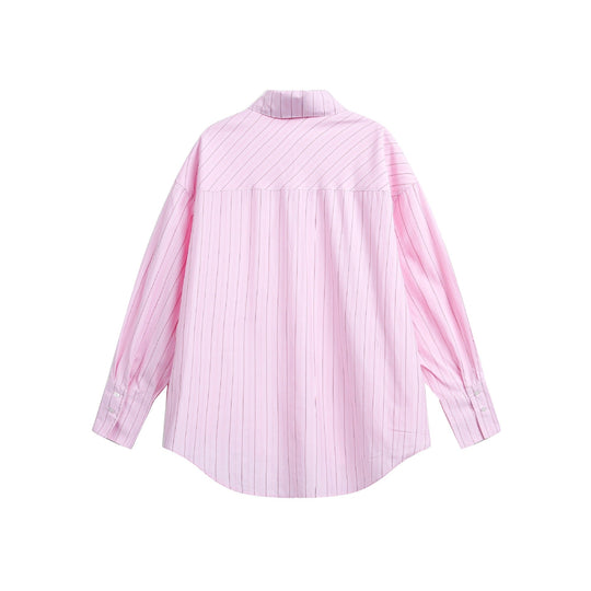 Damen Oversize-Hemdbluse mit feiner Nadelstreifenstruktur und abgerundetem Saum Nord Taschen