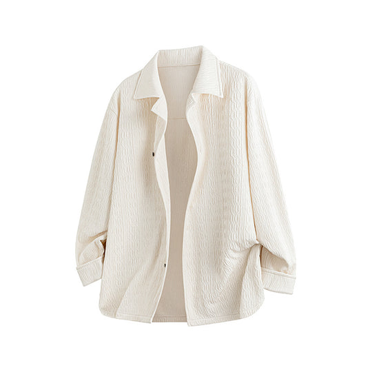 Damen Leicht strukturierte Oversize-Hemdjacke mit Reverskragen & Druckknopffront Nord Taschen