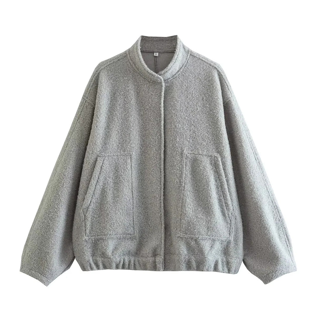 Damen Oversize-Fleecejacke mit Stehkragen, aufgesetzten Fronttaschen und elastischem Saum Nord Taschen