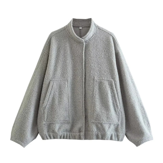 Damen Oversize-Fleecejacke mit Stehkragen, aufgesetzten Fronttaschen und elastischem Saum Nord Taschen