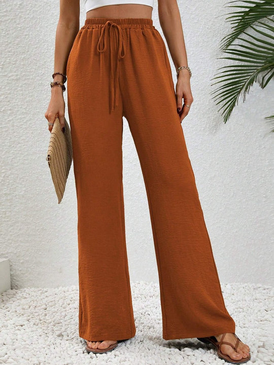 Damen Weite Palazzohose mit hohem Elastikbund, Kordelzug und Eingrifftaschen Nord Taschen