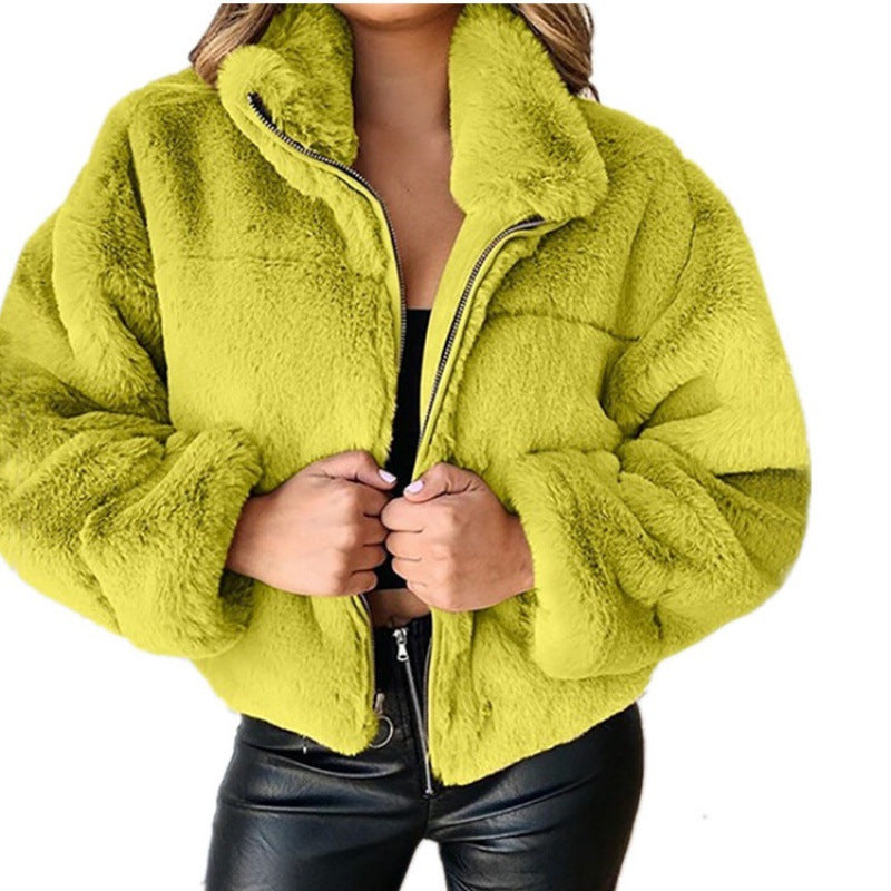 Damen Kurz geschnittene Kuschel-Fleece-Steppjacke mit Stehkragen und Reißverschluss Nord Taschen