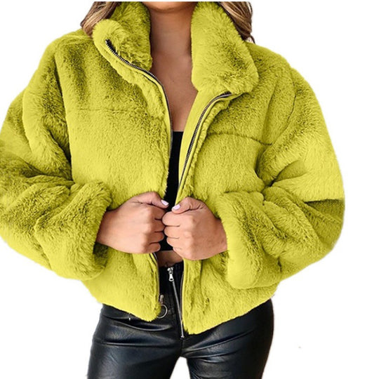 Damen Kurz geschnittene Kuschel-Fleece-Steppjacke mit Stehkragen und Reißverschluss Nord Taschen