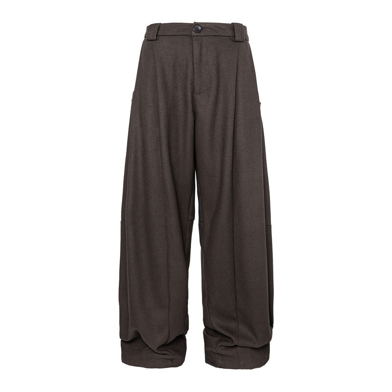 Damen Weite Bundfalten-Hose im Palazzo-Stil mit hoher Taille und Umschlagbund Nord Taschen