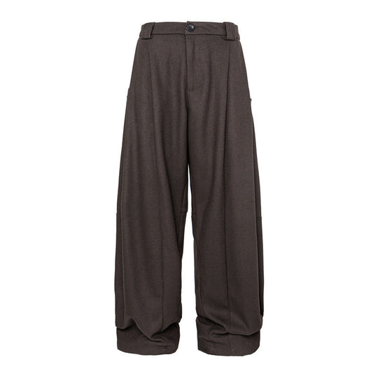 Damen Weite Bundfalten-Hose im Palazzo-Stil mit hoher Taille und Umschlagbund Nord Taschen