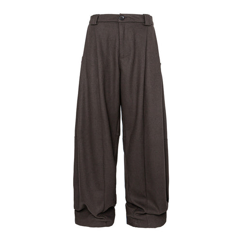 Damen Weite Bundfalten-Hose im Palazzo-Stil mit hoher Taille und Umschlagbund Nord Taschen