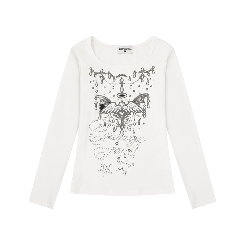Damen Langarmshirt mit Rundhalsausschnitt, Strass-Print und Engelsmotiv Nord Taschen