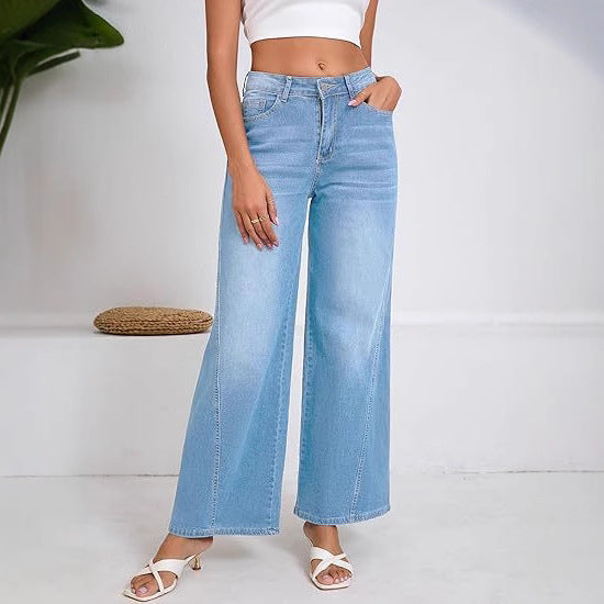 Damen High-Waist Weitbein-Jeans mit hohem Bund und lässiger Vintage-Waschung Nord Taschen
