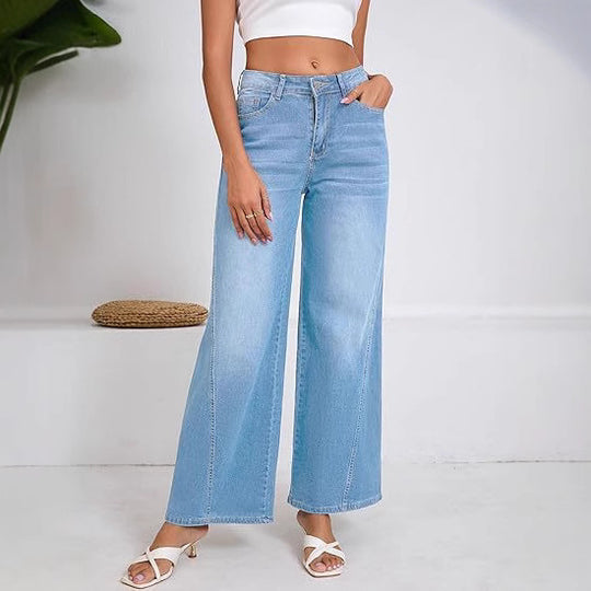 Damen High-Waist Weitbein-Jeans mit hohem Bund und lässiger Vintage-Waschung Nord Taschen