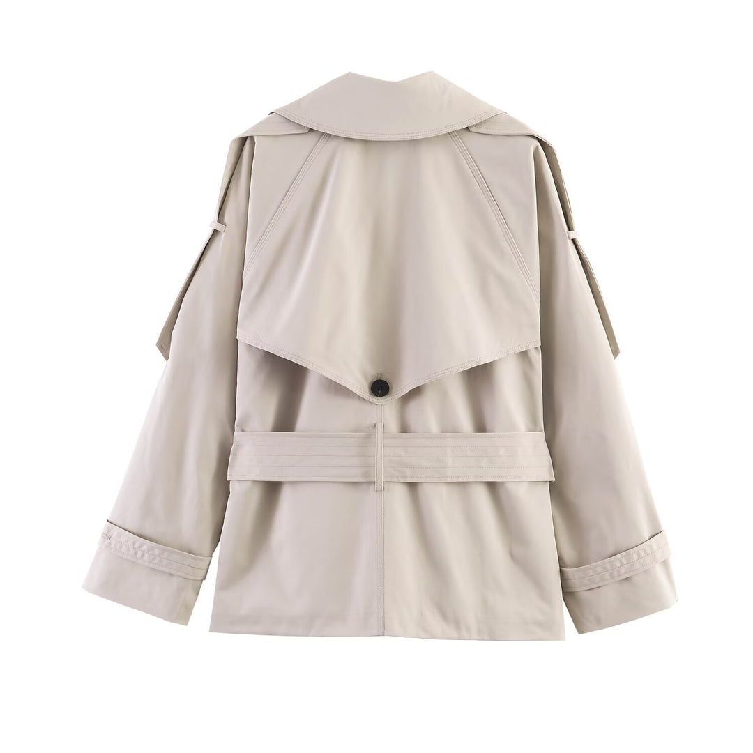 Damen Kurz-Trenchcoat mit Taillengürtel und Cape-Detail Nord Taschen