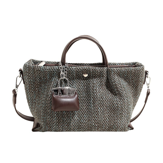 Damen stylische Strohtasche mit abnehmbarem Mini-Portemonnaie Nord Taschen