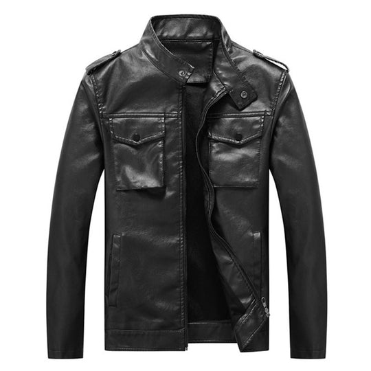 Herren schlanker Kunstleder‑Fieldblouson mit Stehkragen, Brustpattentaschen und Reißverschluss Nord Taschen