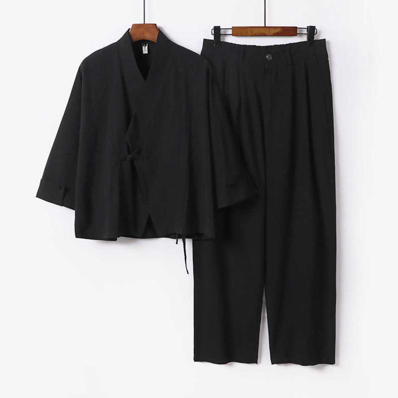 Herren Modernes Zen-Loungewear-Set aus Leichtem Material mit Kurz-Kimono und tailliert-zulaufender Bundhose Nord Taschen