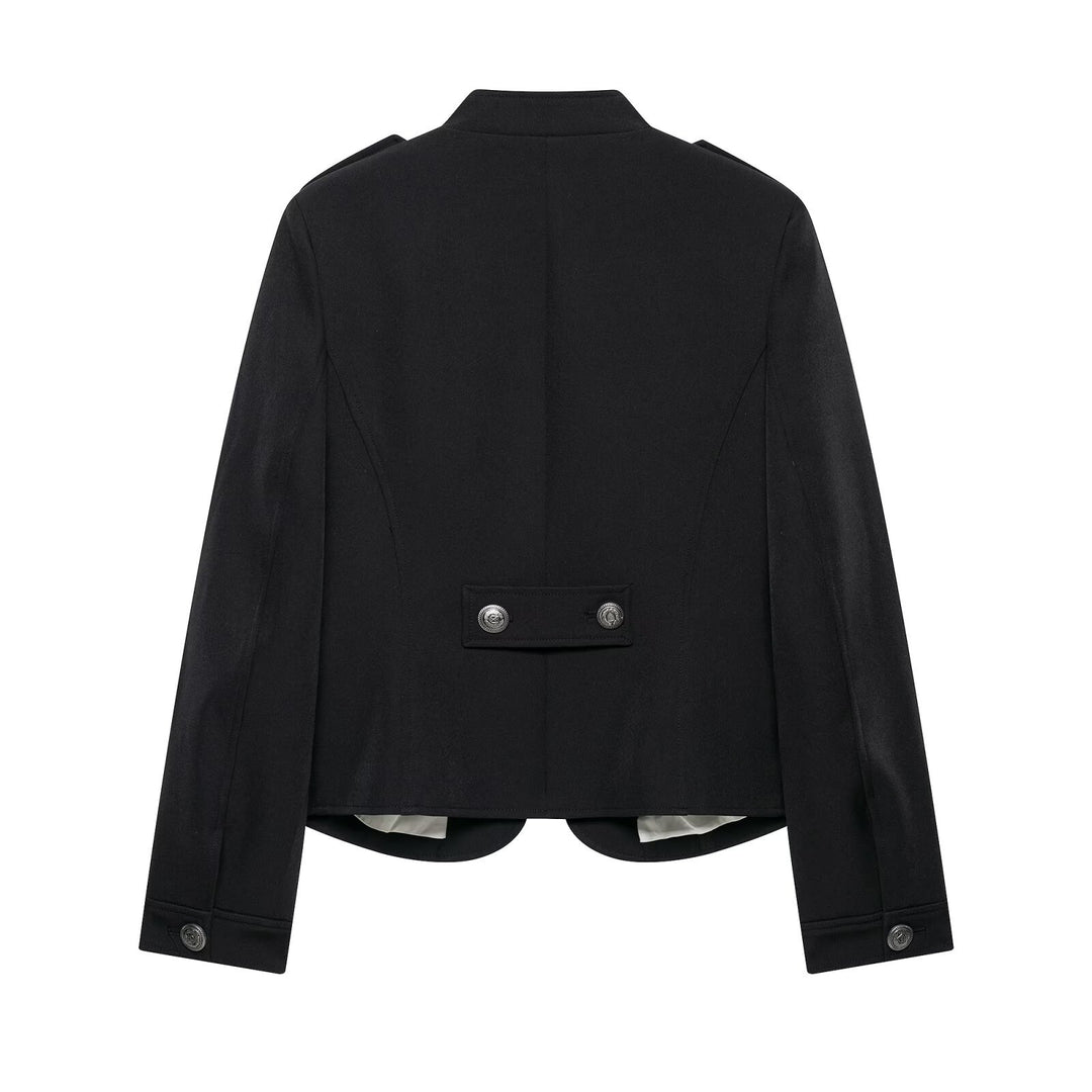 Damen Taillierte Military-Shortjacke mit Stehkragen und Doppelreihe Nord Taschen