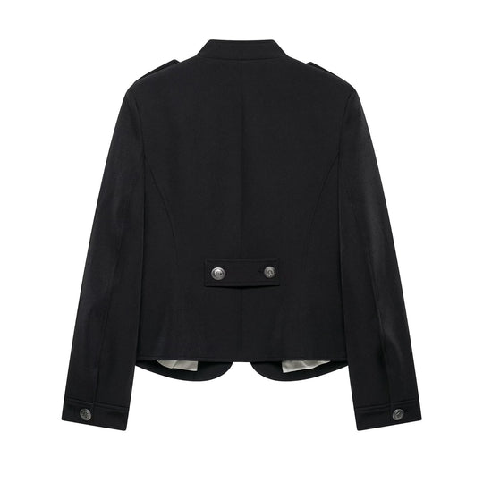 Damen Taillierte Military-Shortjacke mit Stehkragen und Doppelreihe Nord Taschen
