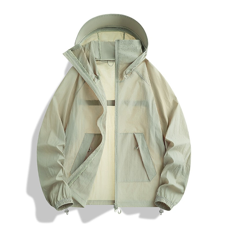 Herren Leichte wind- und wasserabweisende Kapuzen-Übergangsjacke mit verstellbarer Saumzug und Zwei-Wege-Reißverschluss Nord Taschen