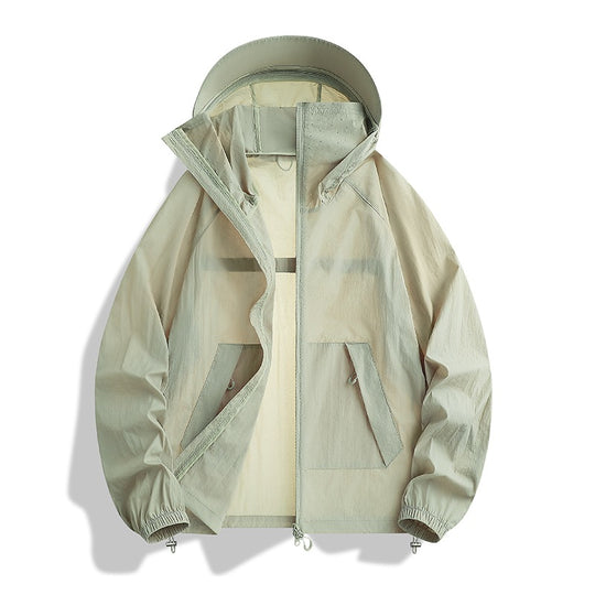 Herren Leichte wind- und wasserabweisende Kapuzen-Übergangsjacke mit verstellbarer Saumzug und Zwei-Wege-Reißverschluss Nord Taschen