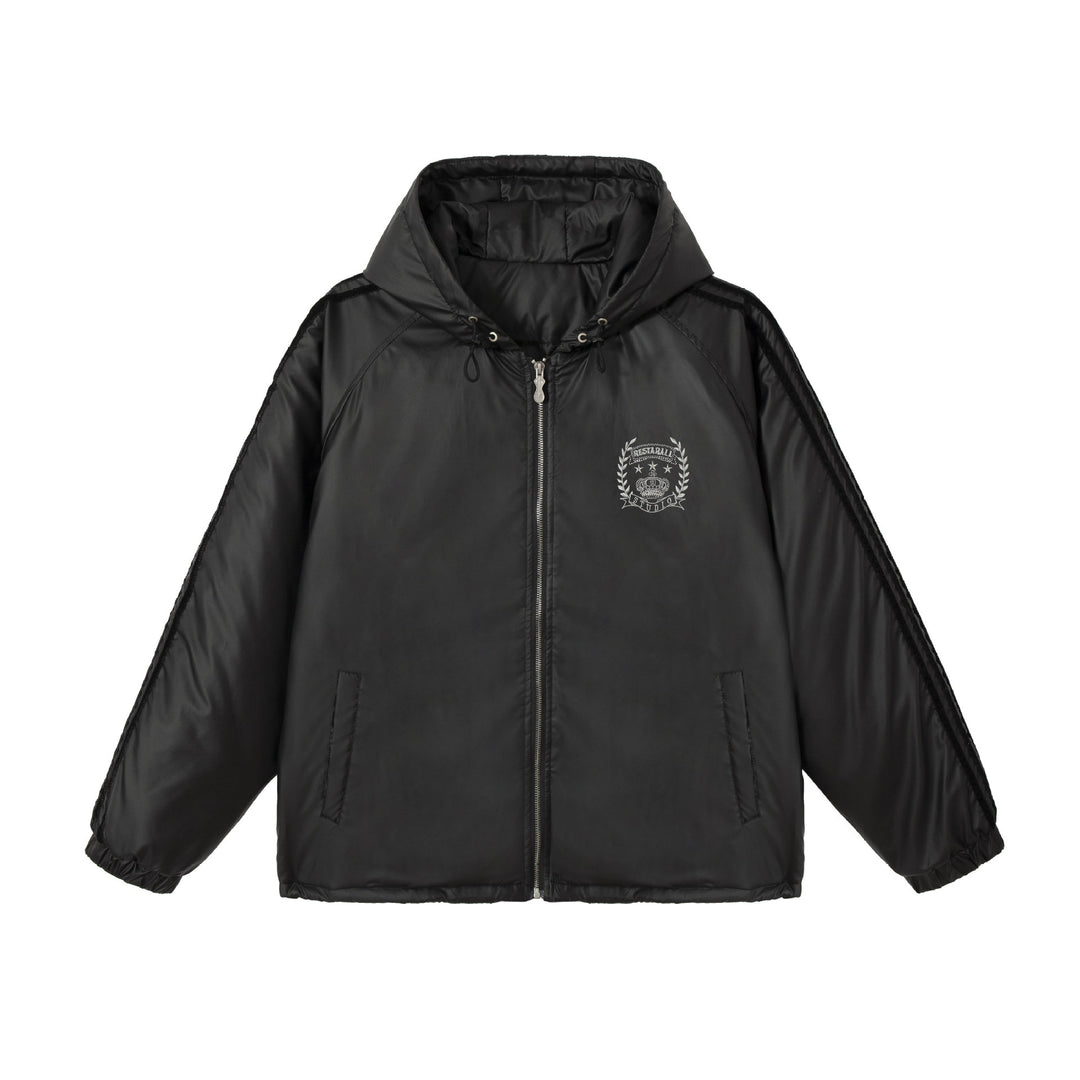 Unisex Boxy‑wattierte Kapuzenjacke mit gesticktem Wappen Nord Taschen