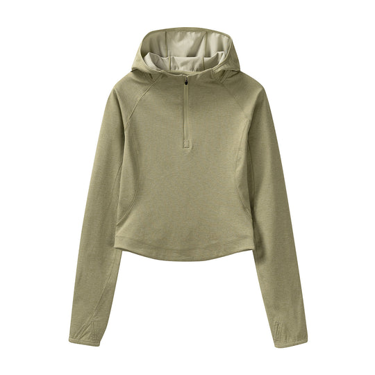 Damen Gekürzter Technical-Hoodie mit Halbzip, Kapuze und Daumenlöchern Nord Taschen
