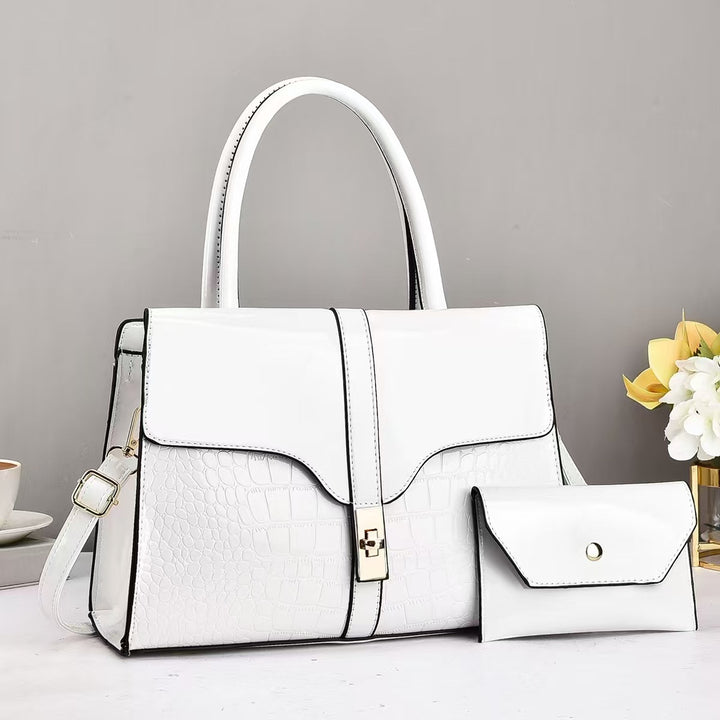 Damen elegante Handtasche mit Krokodillederoptik und abnehmbarer Mini-Clutch Nord Taschen