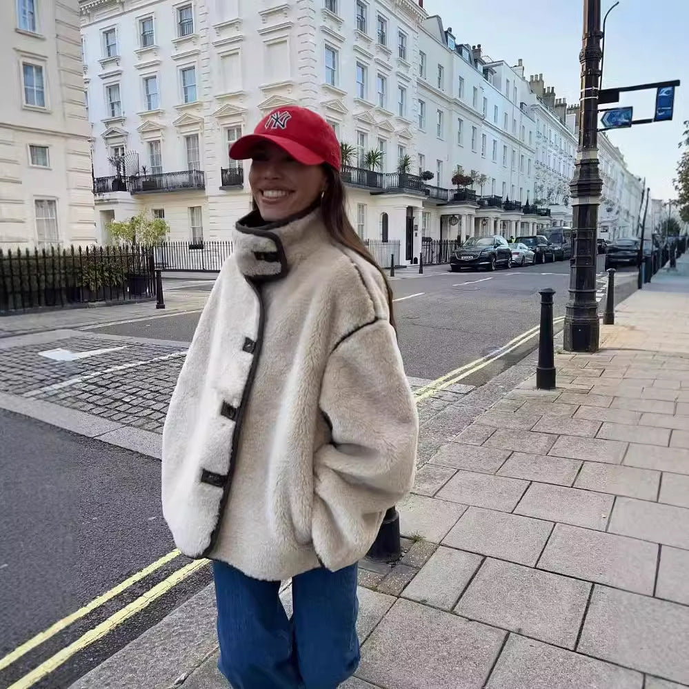 Damen 100+ kuschelige Teddy‑Jacke im Schaffell‑Look mit Stehkragen Nord Taschen