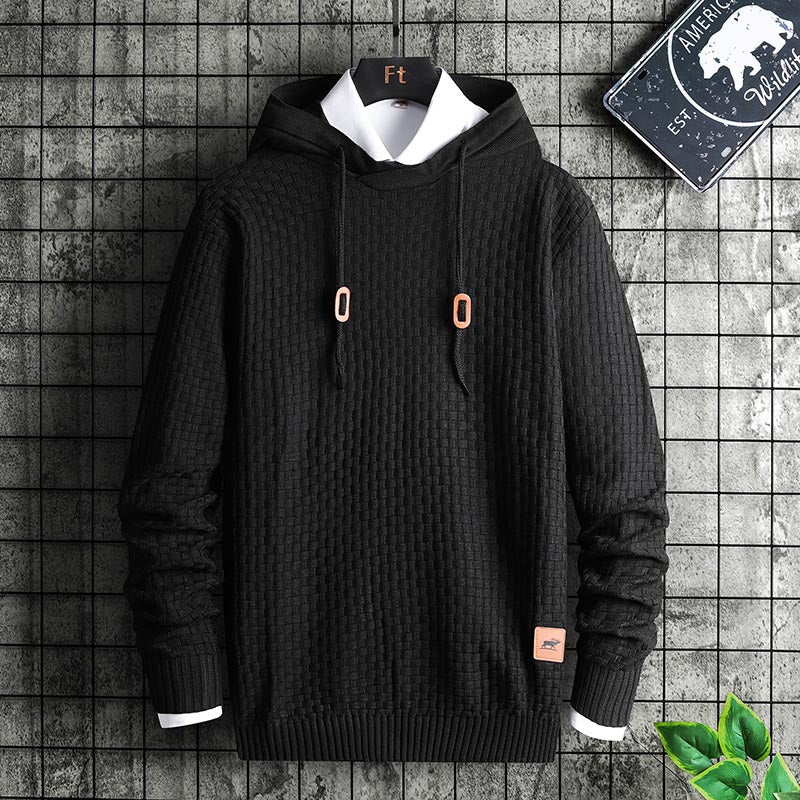 Herren Strukturiertes Kapuzenstrick-Pullover mit Reliefstruktur Nord Taschen