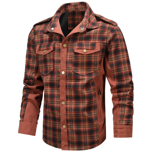 Herren Kariertes Hemdjacke im Field‑Stil mit Epauletten, Brustklappen und verstärkten Seitenpaneelen Nord Taschen