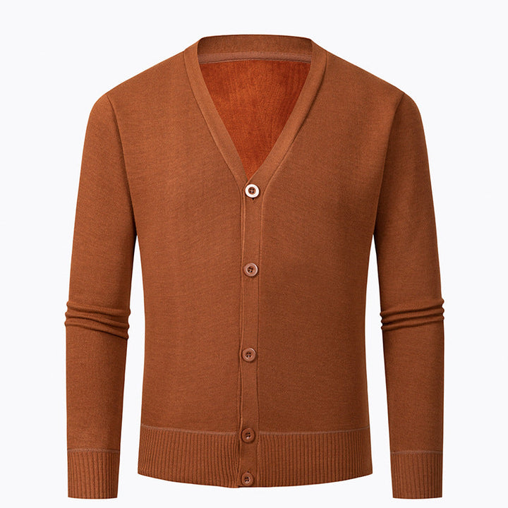 Herren Strickjacke mit V-Ausschnitt und knopflosem Design