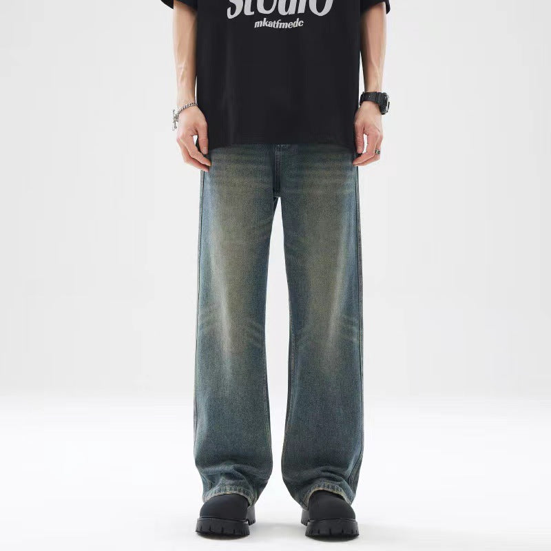 Herren Baggy-Jeans mit tiefem Schritt, verwaschener Vintage-Denim und geradem Bein Nord Taschen