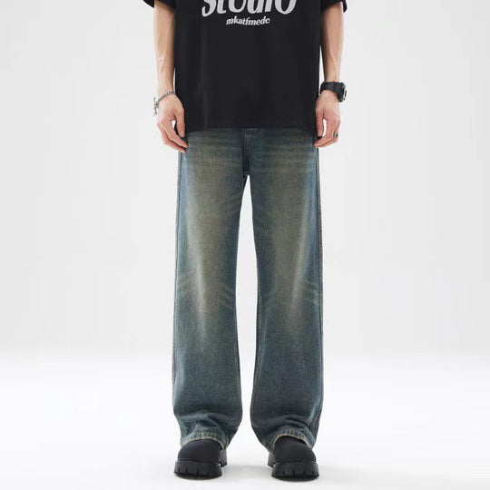 Herren Baggy-Jeans mit tiefem Schritt, verwaschener Vintage-Denim und geradem Bein Nord Taschen